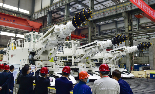 Mining equipment and tunnel boring machines in an industrial factory