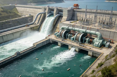 Pumped-storage hydropower station with turbines and reservoir